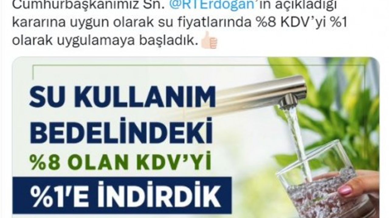 Büyükşehir’den Su Tüketim Bedelinde KDV İndirimi