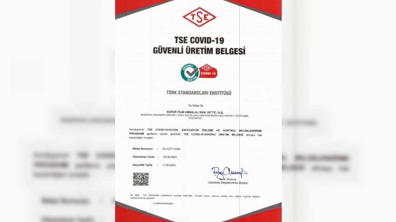 TSE COVID-19 GÜVENLİ ÜRETİM BELGESİ