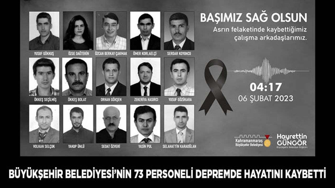 Kahramanmaraş Büyükşehir Belediyesi’nin 73 personeli depremde hayatını kaybetti
