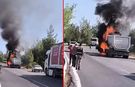 Kahramanmaraş’ta seyir halindeki TIR yandı, yol trafiğe kapandı