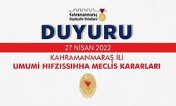 İl Umumi Hıfzıssıhha Meclis Kararı Yayınlandı