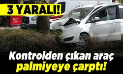 Kontrolden çıkan araç palmiyeye çarptı! 3 yaralı!