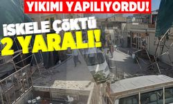 Yıkımı yapılan binanın iskelesi çöktü! 2 yaralı