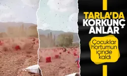 Tarlada korku dolu anlar! Çocuklar hortumun içinde kaldı