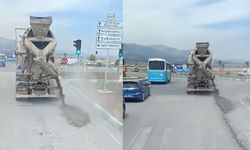 Kahramanmaraş'ta beton mikseri yola harç dökerek ilerledi