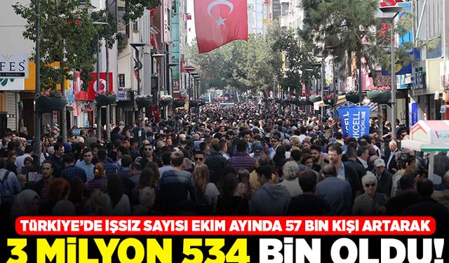 Türkiye'de işsiz sayısı Ekim ayında 57 bin kişi artarak 3 milyon 534 bin oldu!