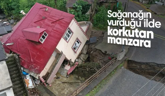 Giresun'da sağanak nedeniyle bir ev yan yattı, su baskınları oluştu