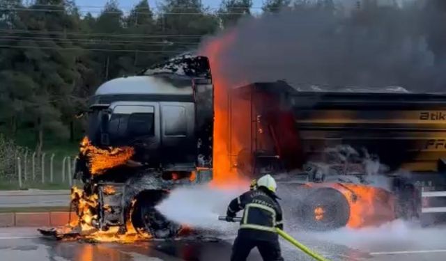 Kahramanmaraş'ta TIR alev alev yandı