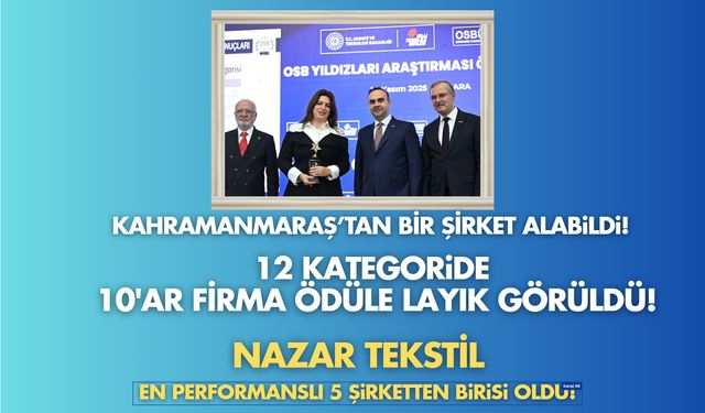 Nazar Tekstil’e OSB Yıldızları Töreninde Büyük Onur: Kahramanmaraş’tan Ödül Alan Tek Firma Oldu