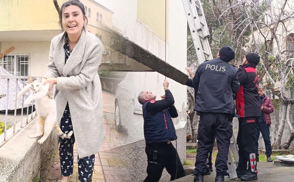 Kahramanmaraş'ta Çatıda Mahsur Kalan Hamile Kediyi Polis ve İtfaiye El Ele Kurtardı
