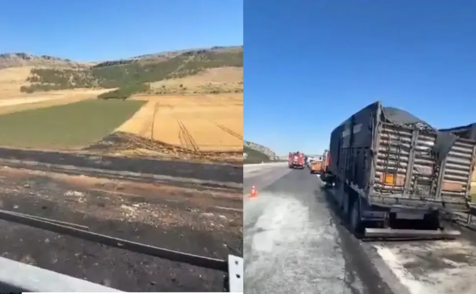 Kahramanmaraş'ta Seyir Halindeki Kamyon Alevlere Teslim Oldu
