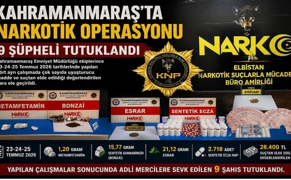 Kahramanmaraş Narkotik Ekipleri 9 Şüpheliyi Yakaladı