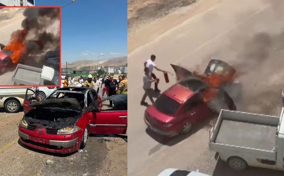 Kahramanmaraş'ta Seyir Halindeki Otomobil Yandı