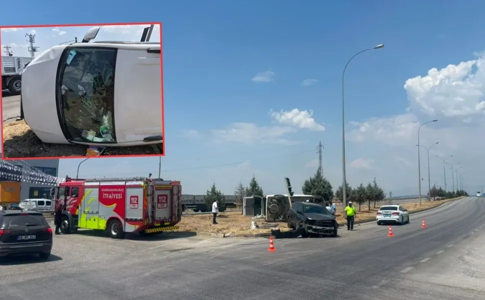 Pazarcık Narlı’da Feci Kaza! Hafif Ticari Araç Ters Döndü
