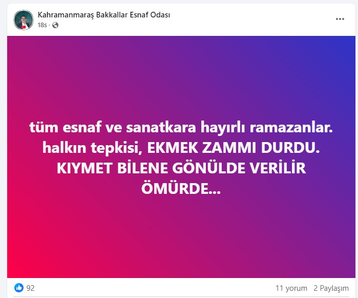 Ekmek Zammi Durdu