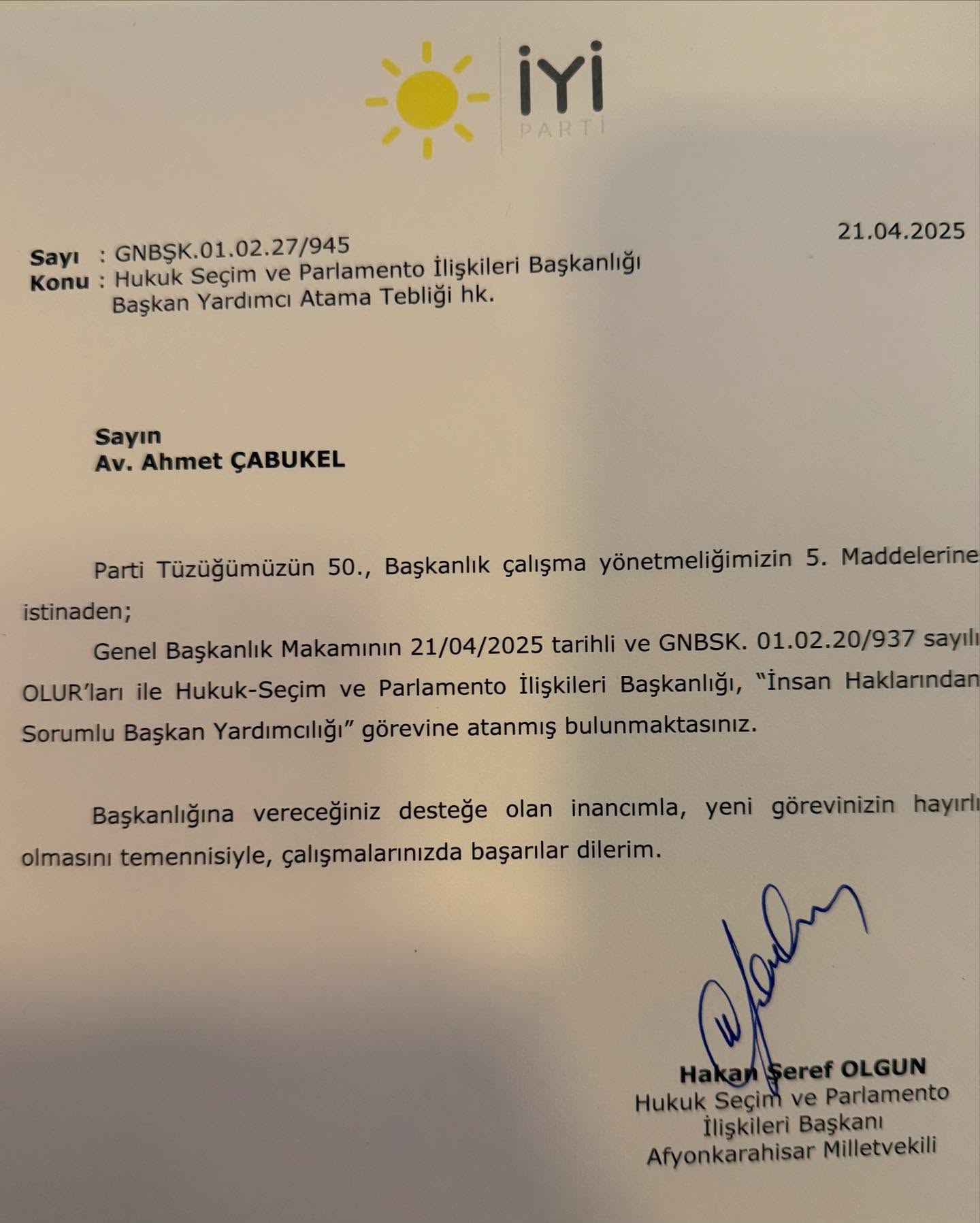Ahmet Cabukel Gorev Kagidi