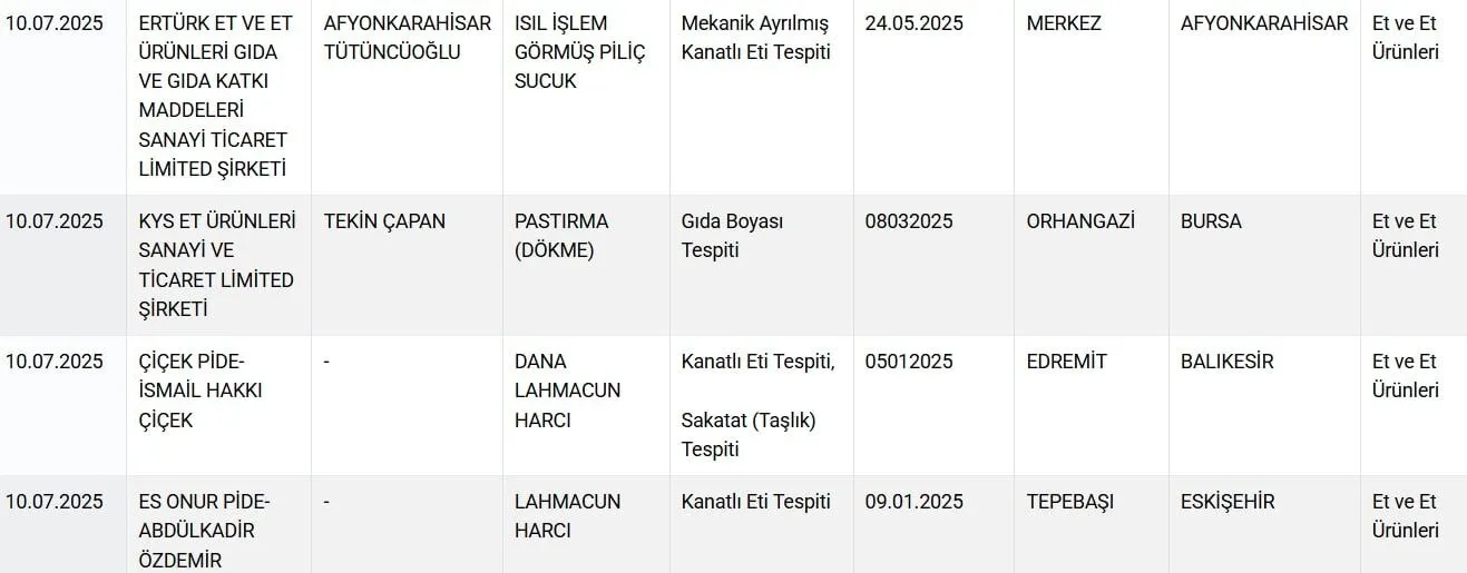 Pastirmaya Boya Kebaba Sakatat Bakanlik Hileli Gida Listesini Acikladi 3
