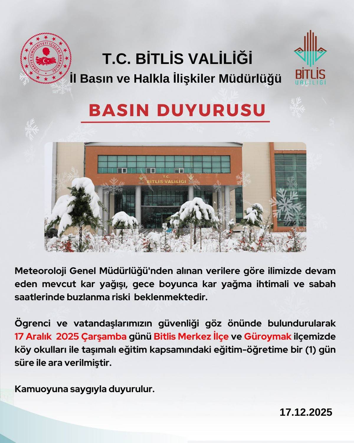 Bitliste Okullar Bugun Tatil Mi