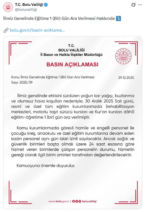 Bolu Valiligi Duyuru