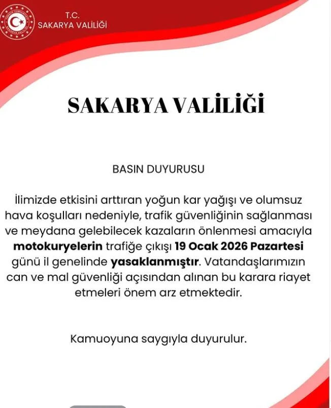 Sakarya Valiligi Duyuru