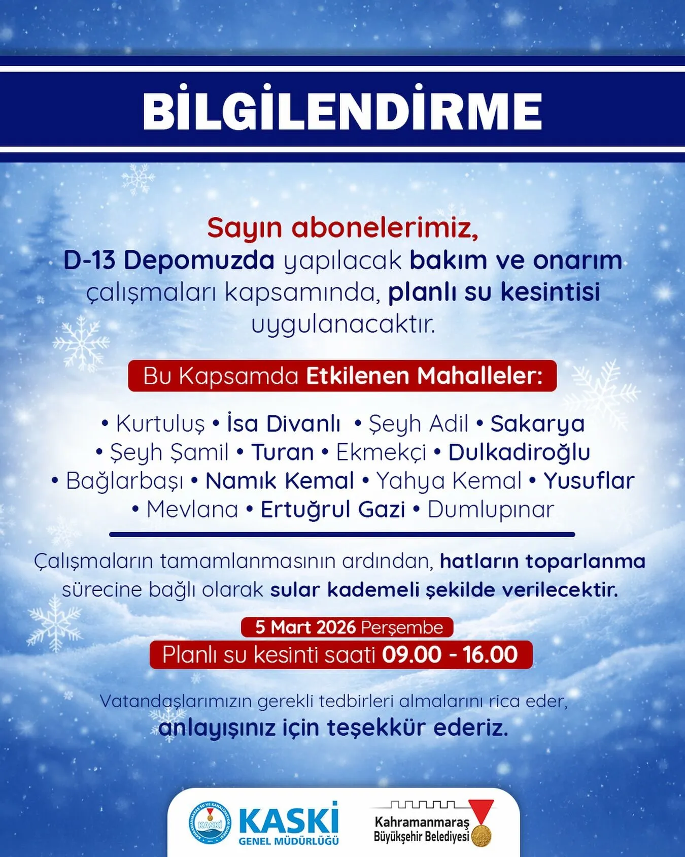 Su Kesintisi Kahramanmaras-1