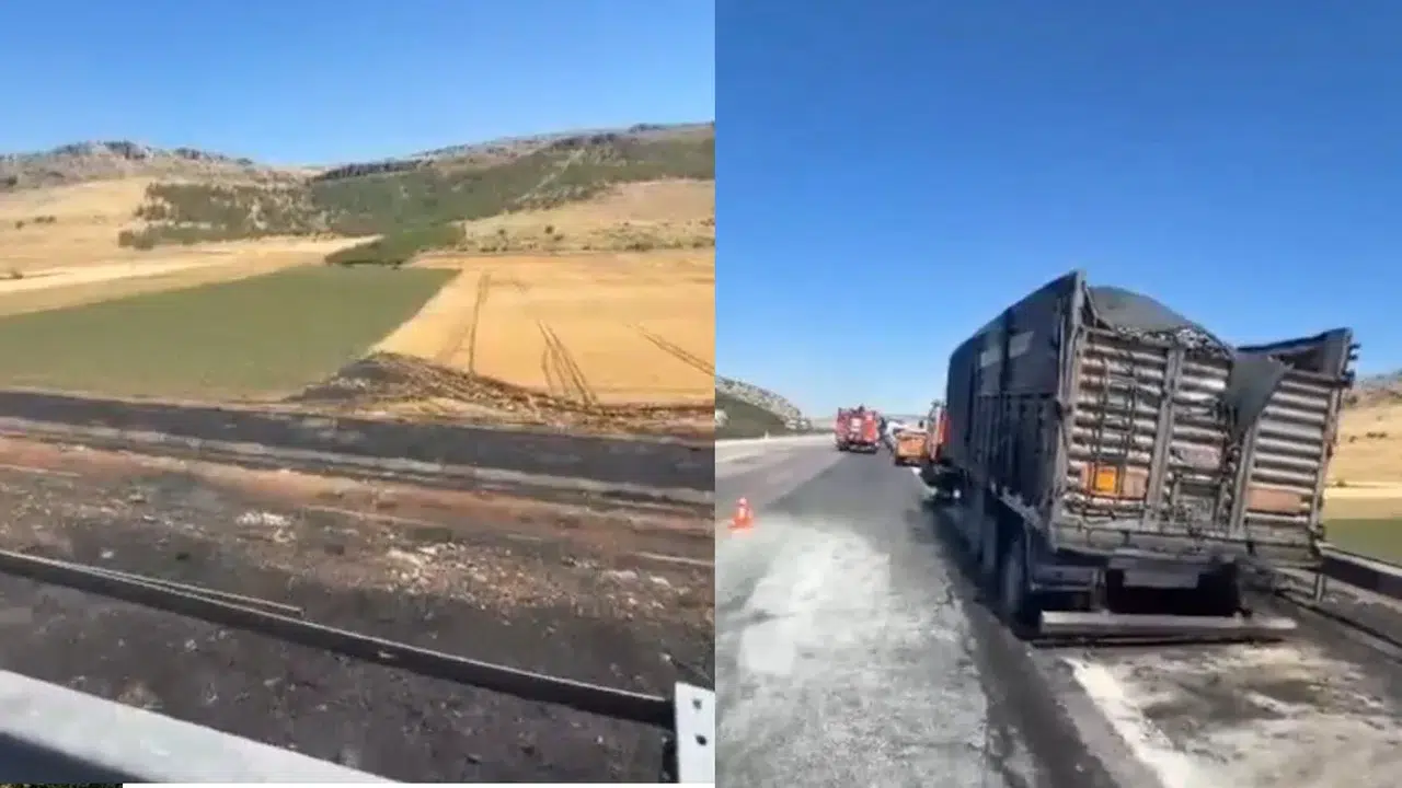 Kahramanmaraş'ta Seyir Halindeki Kamyon Alevlere Teslim Oldu
